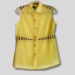 NWT Paris Pink Yellow Button-Up Blouse